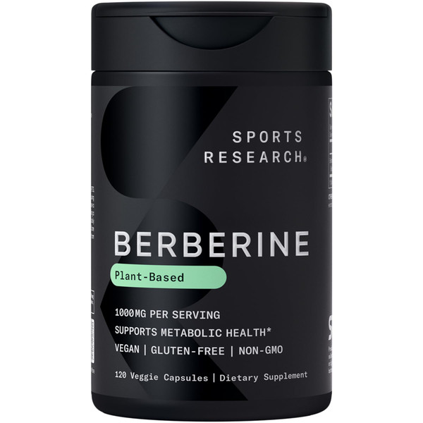 Sports Research Berberine - Herbal Ayurvedic Metabolic Health Support - 1000mg - 120 Capsules - Vegan Certified, Gluten-Free, Non-GMO