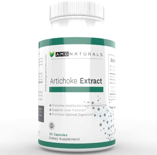AMG Naturals Artichoke Extract Capsules | 7 mg Cynarin Herbal Artichoke Leaf | Liver Support Supplement for Bile Flow, Digestion & Estrogen Metabolism | Vegan, Gluten Free Formula | 60 Capsules
