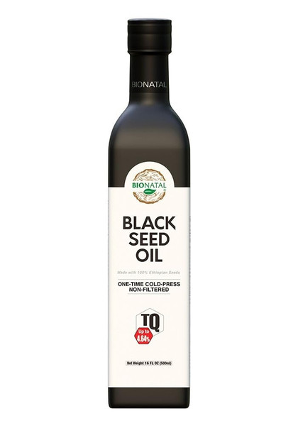 BioNatal Ethiopian Black Seed Oil – Cold Pressed Nigella Sativa Producing Black Cumin Seed Oil, Unrefined & Non-Filtered, High TQ Up to 4.64% – Supports Immune System, Digestion & Joints 16oz Glass