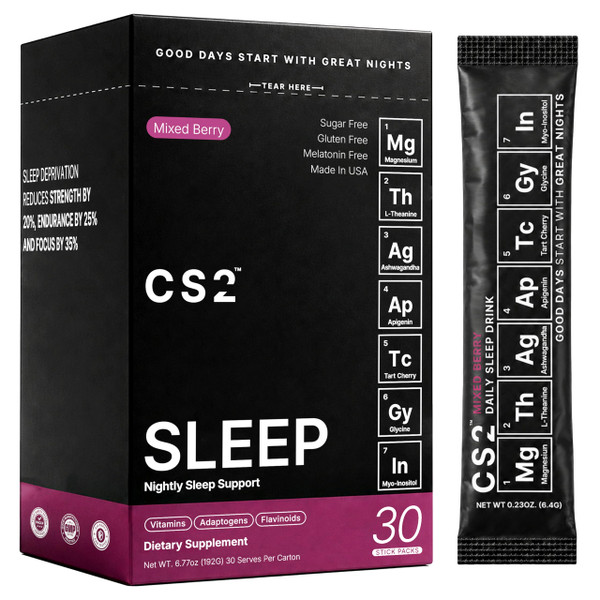 CS2 Sleep Support Drink Mix - Melatonin Free Sleep Support Drink with Magnesium Glycinate, L-Theanine, Ashwagandha, Apigenin, Tart Cherry - Non-Habit Forming, Sugar-Free