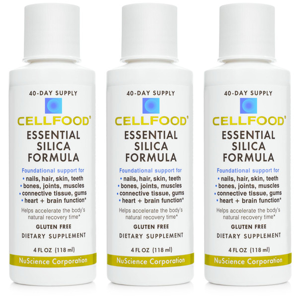 Cellfood Essential Silica Anti-Aging Formula - 4 fl oz, 3 Pack - Supports Healthy Bones, Joints, Hair, Skin, Nails, Teeth & Gums - Easy to Absorb - Gluten & Thiaminase Free, Non-GMO - 120-Day Supply