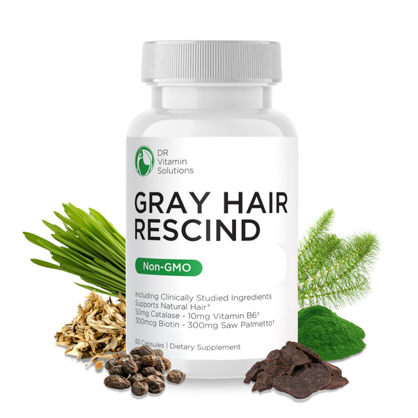 Gray Hair Rescind with Catalase - Antiaging Hair, Skin and Nails Vitamins, Pantothenic Acid, Folic Acid 400mcg, Biotin 300mcg, Saw Palmetto for Men and Women, 60 Capsules