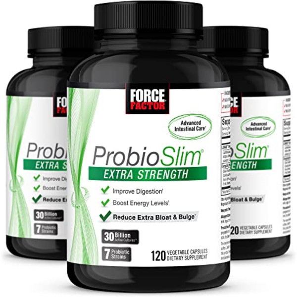 Force Factor ProbioSlim Extra Strength Probiotic Supplement for Women and Men with 30 Billion CFUs and Green Tea Extract for Gut Health Support, Bloating and Gas Relief, 360 Capsules, Pack of 3