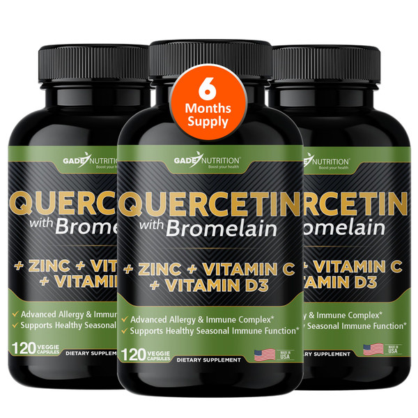 Gade Nutrition Quercetin with Bromelain Vitamin C and Zinc Vitamin D | Immune Support Supplement in Capsules | Non-GMO, Gluten-Free, Vegan | Made in USA | 6 Month Supply