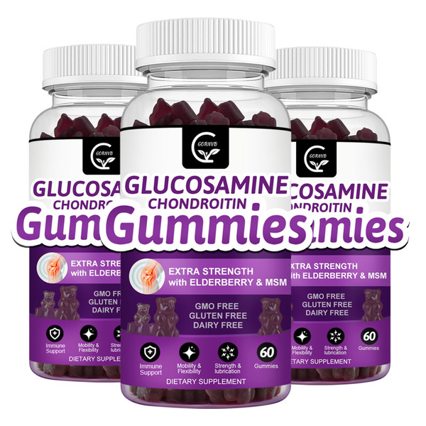GORNVB Glucosamine Chondroitin Gummies with MSM & Elderberry – Extra Strength Mobility & Flexibility Support, Antioxidant Immune Supplement for Adults, Men & Women - 60 Chondroitin Gummies (3 Pack)