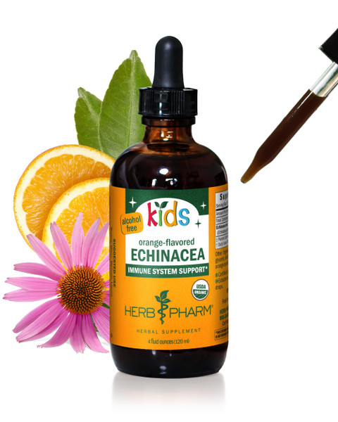 Herb Pharm Kids Certified-Organic Alcohol-Free Echinacea Glycerite Liquid Extract Drops, 4 oz