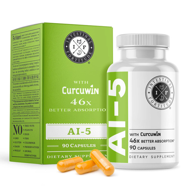 Intestinal Fortitude AI-5 - Digestive Herbal Capsule Supplement w/CurcuWIN, Turmeric, Curcumin, Boswellia Serrata, Ginger Root & EGCG Green Tea for Gut & Digestive Health Support, Non-GMO, Dairy Free