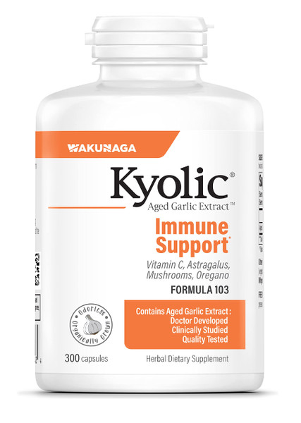 Kyolic Aged Garlic Extract Formula 103 - Immune Support - Bioavailable Aged Garlic Extract Supplement* - Mushroom Complex, Astragalus, Olive Leaf, Oregano & Vitamin C - 300 Capsules (150 Servings)
