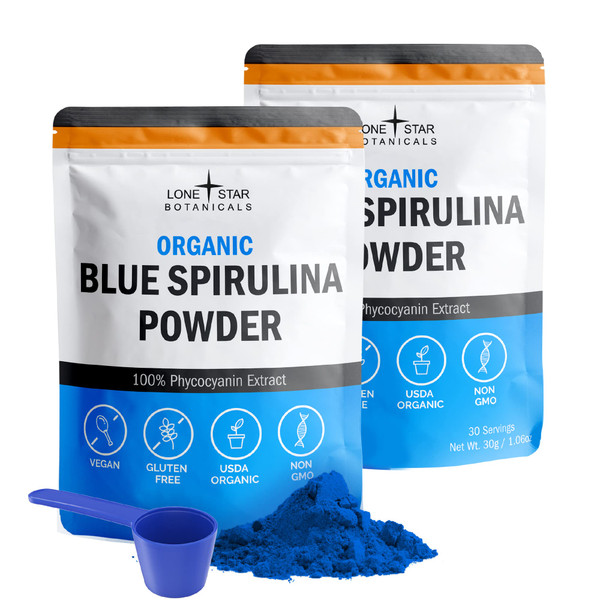 Organic Blue Spirulina Powder - 100% Pure Superfood Blue-Green Algae, No Fishy Smell, Natural Food Coloring for Smoothies & Protein Drinks - Non GMO, Gluten-Free, Vegan + USDA Certified, 60 Servings