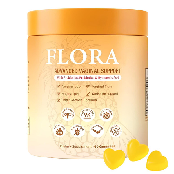 Flora Plus Gummies, Advanced Vaginal Support, Vaginal Health Gummies, Ph Balance for Women, Probiotic Vaginigal Health - Promote Healthy Vaginal Odor & Flora, 60 Count