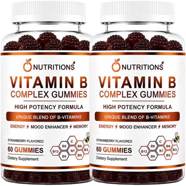 O NUTRITIONS Vitamin B Complex Gummies for Women & Men - Vitamin B12, Biotin, Folate, Vitamin C - Energy, Mood, Memory & Focus Support - Hair, Skin & Nails - Vegan Strawberry Gummies, 120 Count