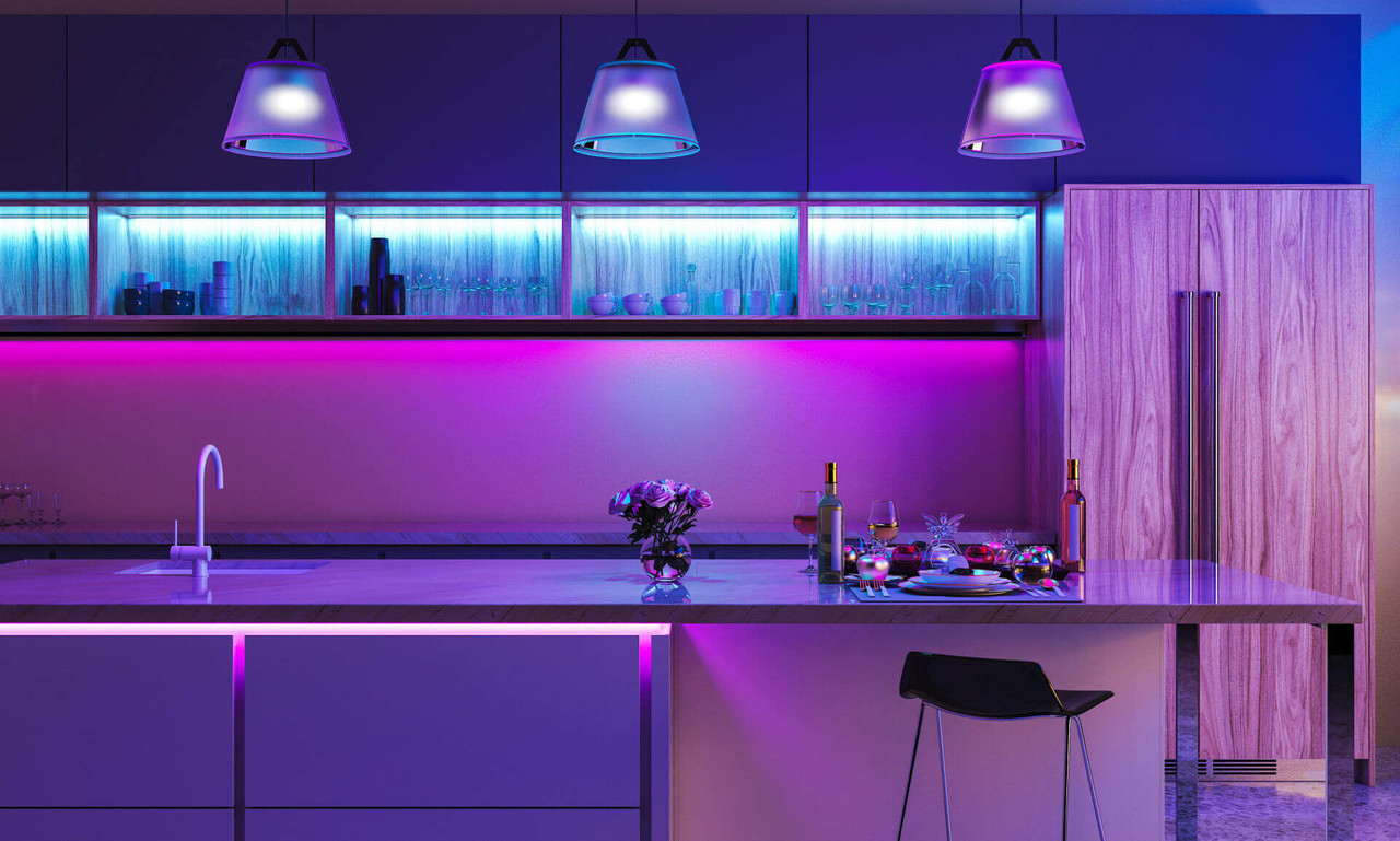 purple kitchen lighting