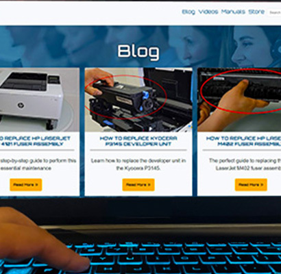 a person using a laptop to view the blog on the Item, Inc. Tech Hub