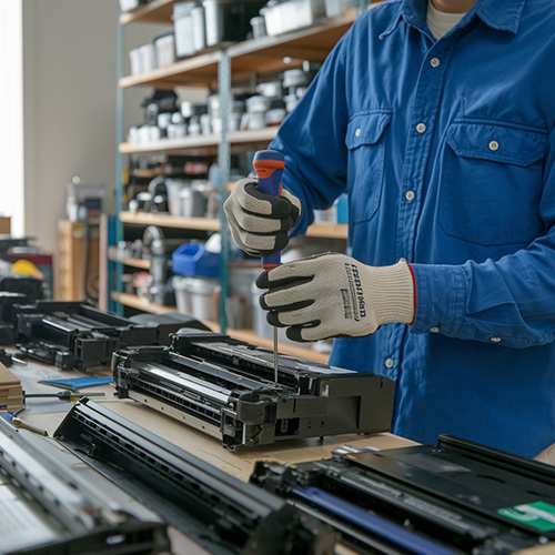 technician working on a refurbished printer part
