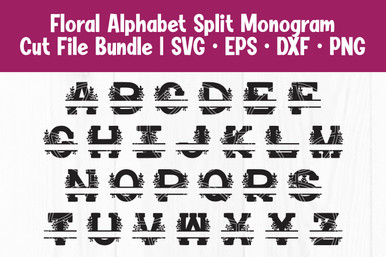 Floral Split Monogram Alphabet, Floral Split Letters Svg - Crella