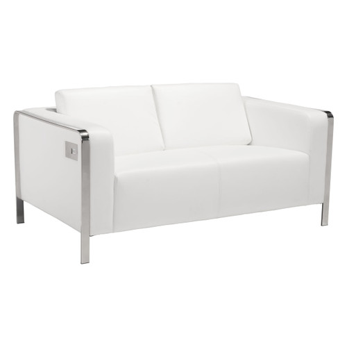 Zuo Modern 100677 Thor 56" Long Stainless Steel Frame Faux Leather Upholstered Loveseat with USB Ports