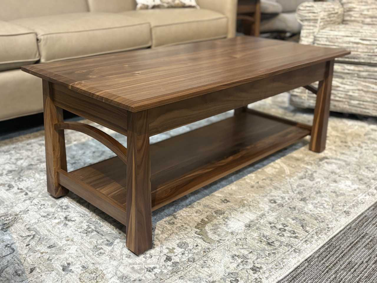 Amish-Made Rustic Walnut Coffee Table – with Arch Stretcher