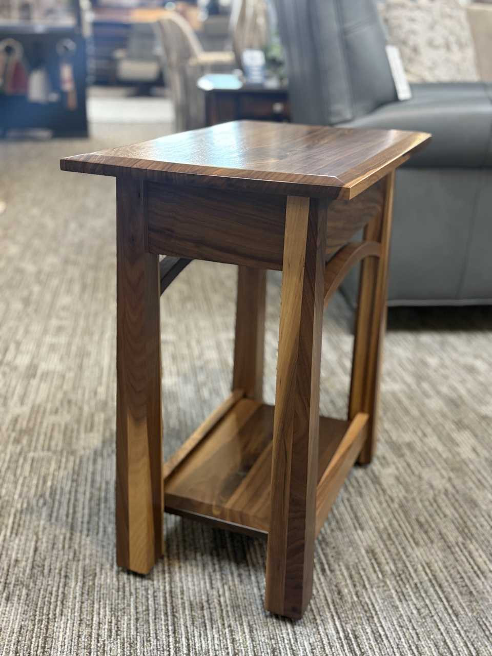 Amish-Made Rustic Walnut Chairside Table – with Arch Stretcher