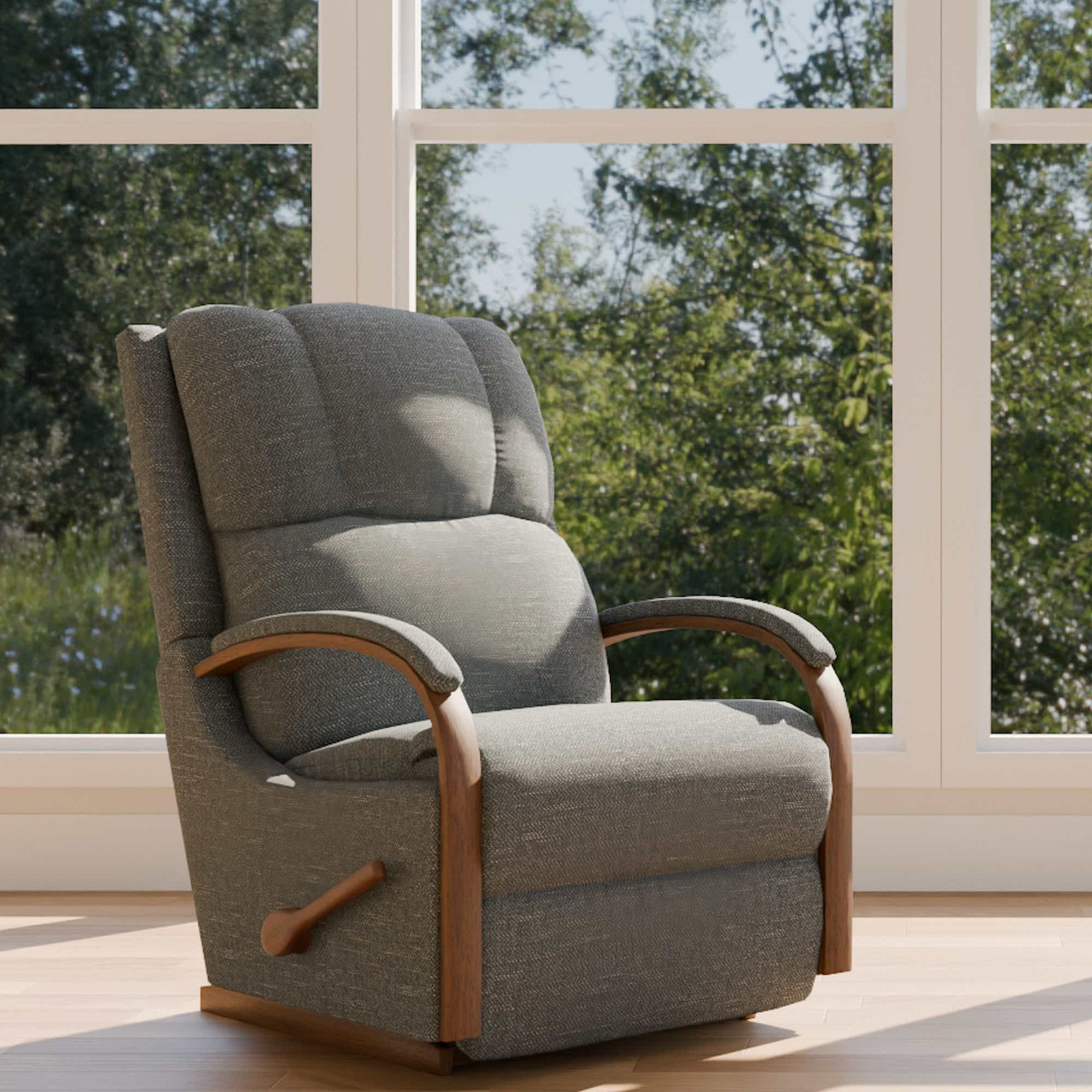 La-Z-Boy Harbor Town Recliner – Slim Profile, Wood-Accented Arms