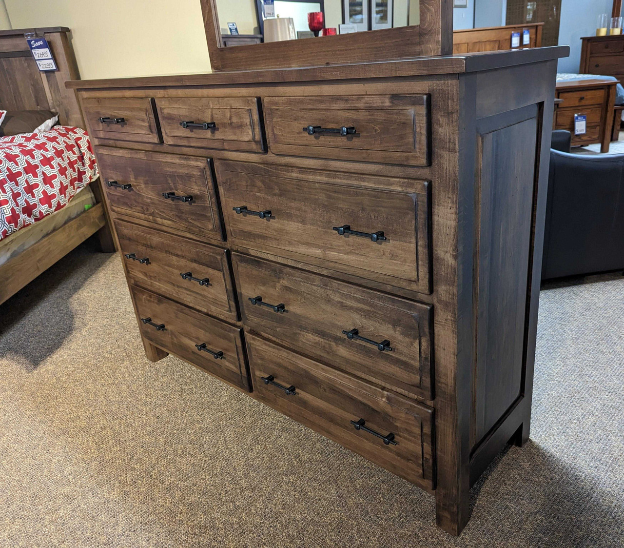 Amish Solid Maple 9 Drawer Dresser - Hand Planed Quality