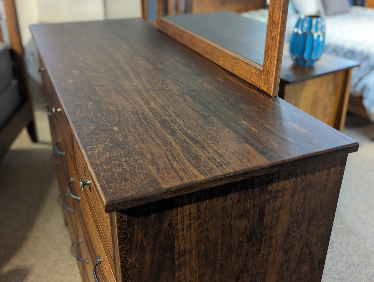 Amish Cherry 9 Drawer Dresser with Mirror - Brighton