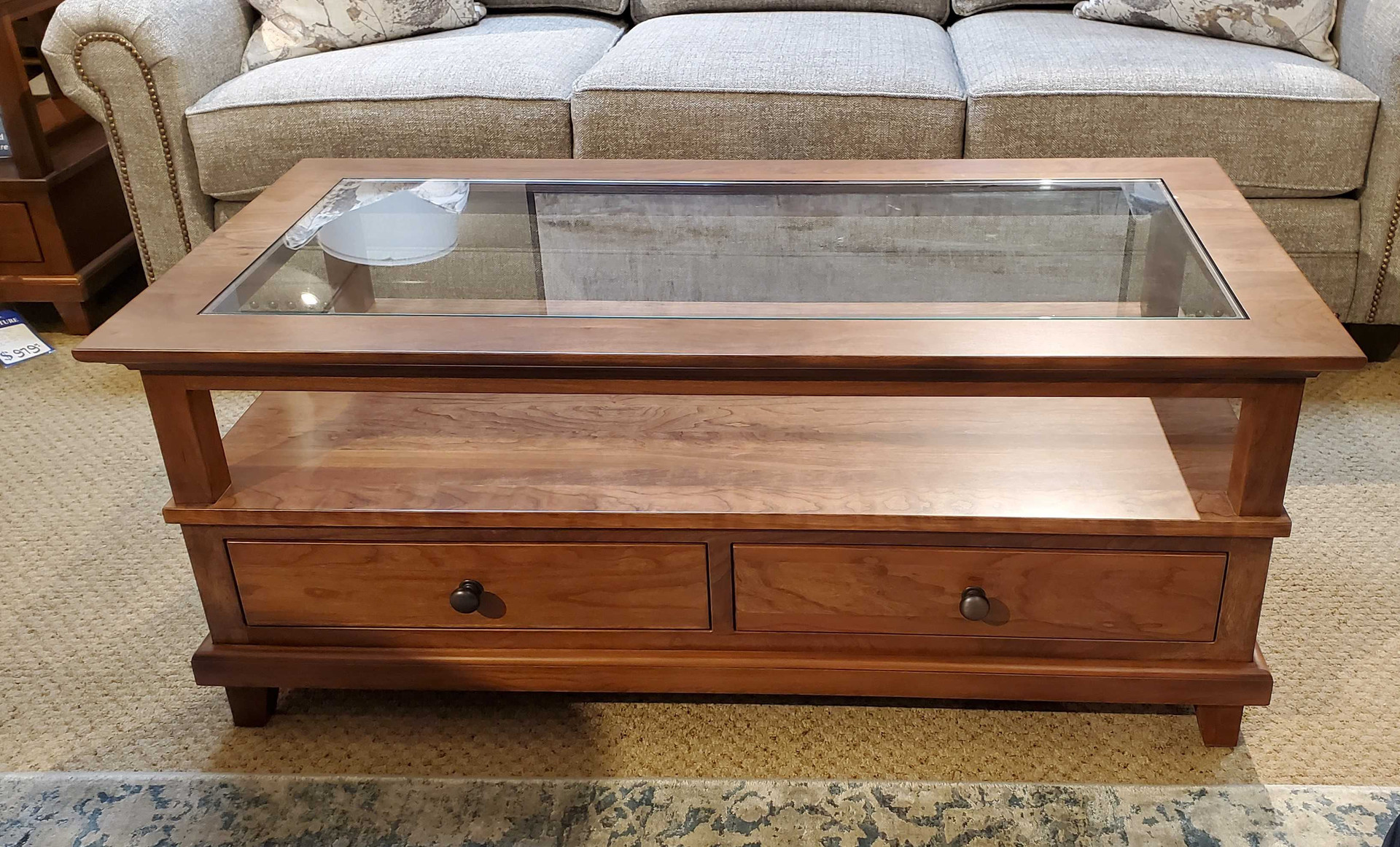 Amish Coffee Table Cherry with Glass Top Occasional Tables Amish Keck