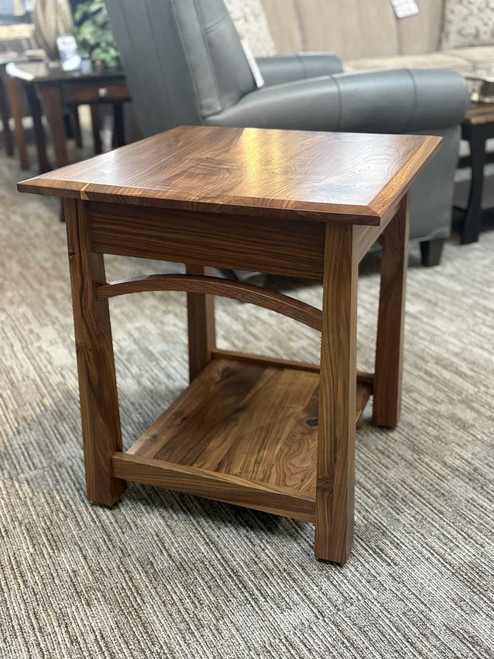 Amish Made Rustic Walnut End Table with Arch Stretcher Keck Furniture Watertown Wisconsin
