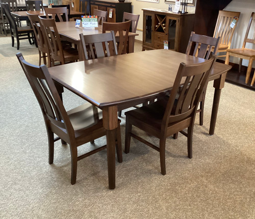 Amish made solid maple dining room table set dark brown stain at Keck Furniture in Watertown Wisconsin custom dining