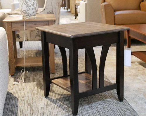 Contemporary Amish Made End Table Elm Top Grey