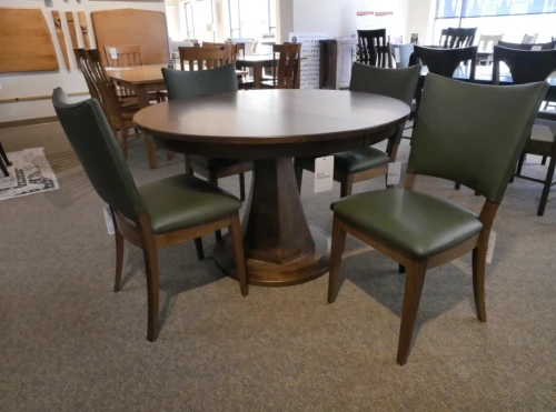 RH Yoder Emerson 48" Round Pedestal Dining Table Set with Leather Birkin Chairs