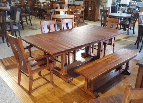 Amish Trestle Table Set with Bench- Distressed Maple Amish Hermies Carla Elizabeth