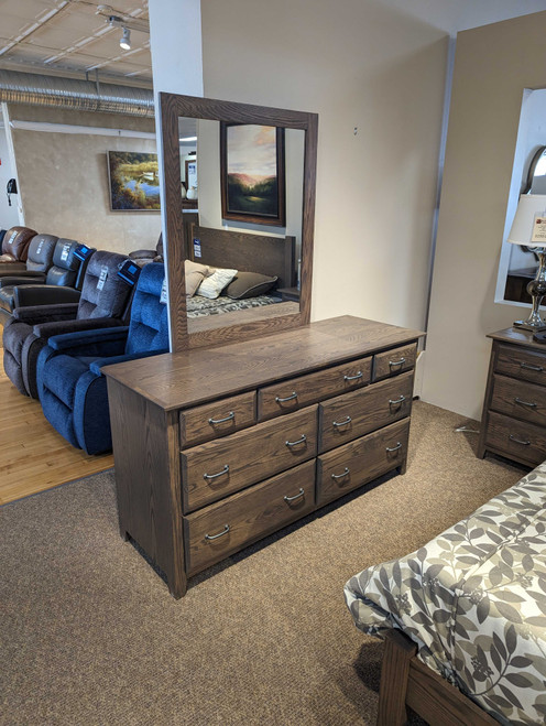 Amish Schrock 7 Drawer Dresser and Mirror Angle