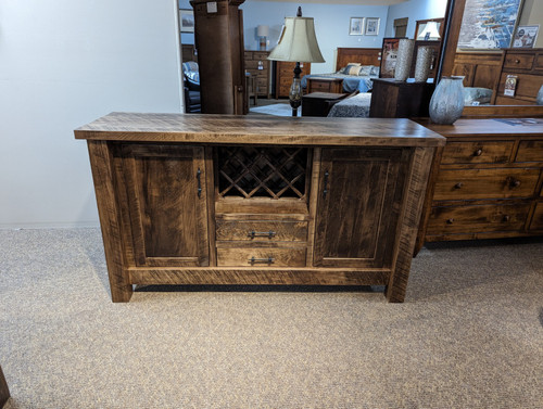 Amish Rustic Wine Server Unit in Rough Sawn Maple