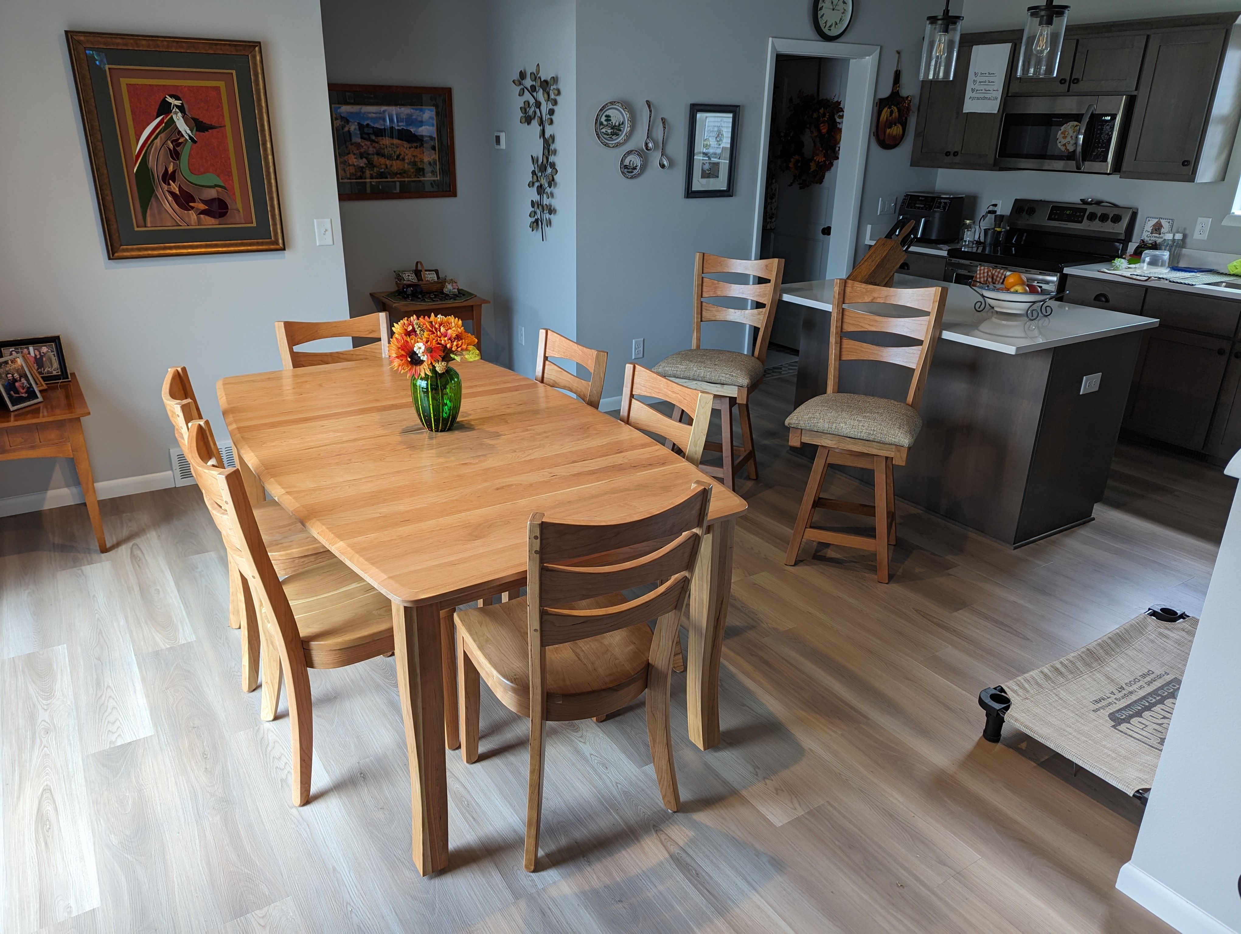 Amish-made Dining room table set and swivel counter stools