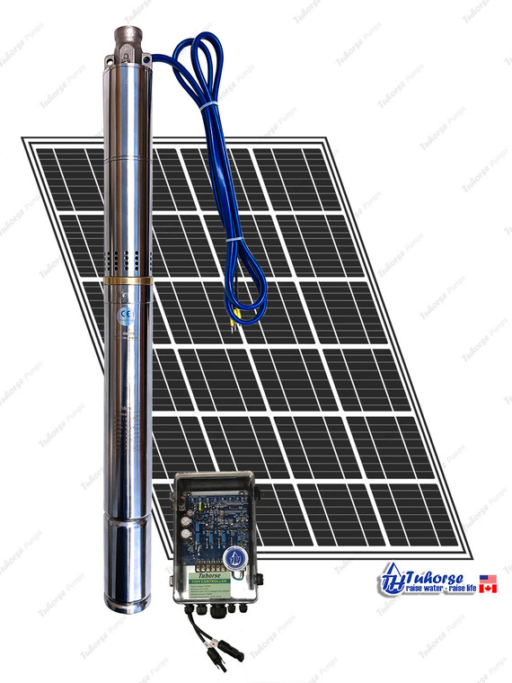 Tuhorse 2" 370W Solar Submersible Deep Well Pump, 1x 280W Solar Panel, 80 feet Cable Complete Kit (2THS05S36V370K1P)