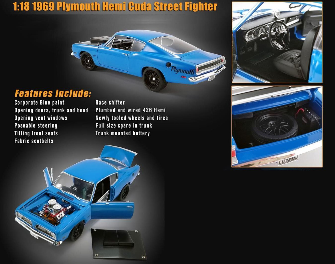 1969 プリマス　ヘミ・クーダ　- ストリートファイター Acme Diecast Street Fighter 1:18 Scale 1969 Plymouth Hemi
