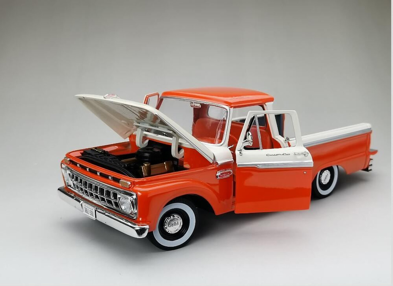 Sun Star 1:18 1965 Ford F-100 Custom Cab Pickup Truck, Orange/White SS-1301  Diecast