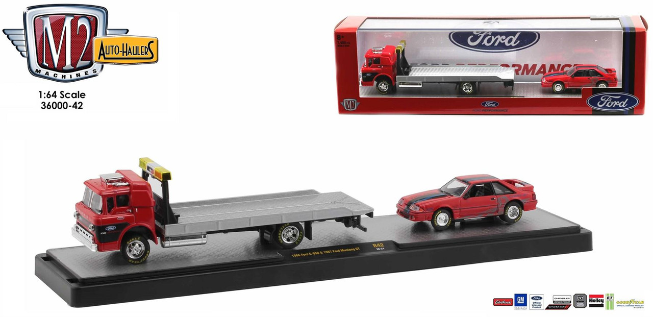 New M2 Diecast Machines Auto-Haulers R42 1:64 1966 Ford C-950 u0026 1987 Ford  Mustang GT 20-24