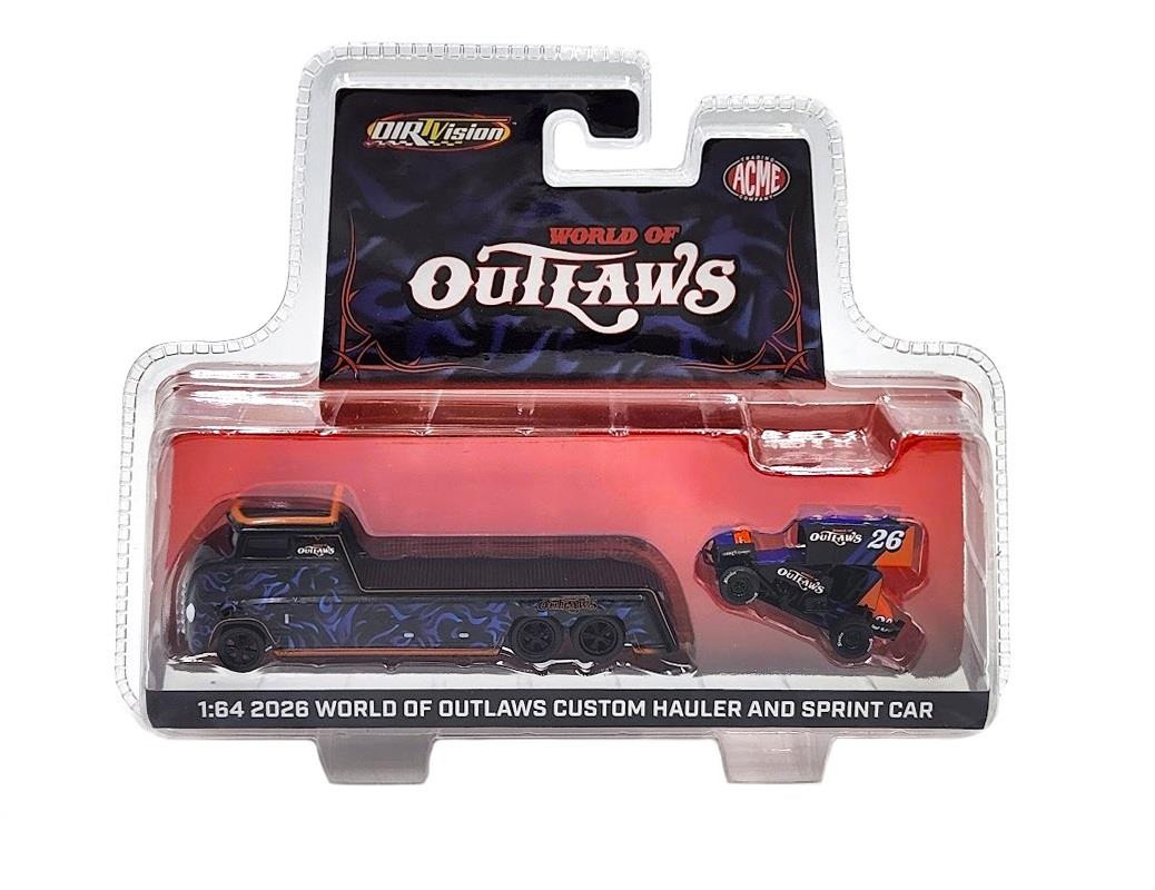 Acme 1:64 Scale 2026 World of Outlaws Custom Hauler and Sprint Car