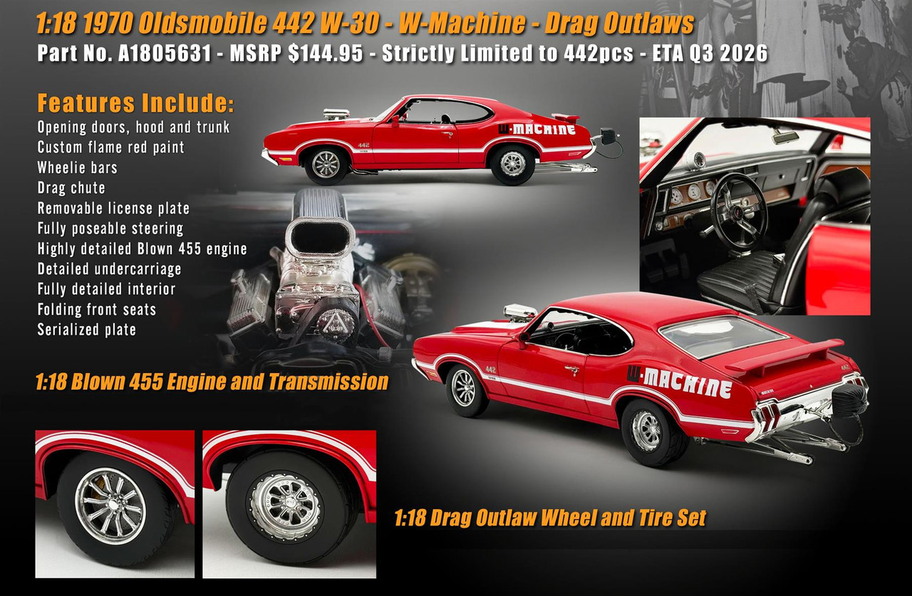Acme 1:18 Scale 1970 Oldsmobile 442 W30 - W-Machine - Drag Outlaws