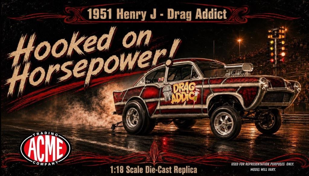Acme 1:18 Scale 1951 Henry J - Drag Addict A1800946 - Retro Hobby