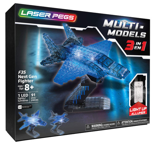 Laser Pegs Multi-Models 3-In-1 F35 Next Gen Fighter Jet Light-up Building Set 52009