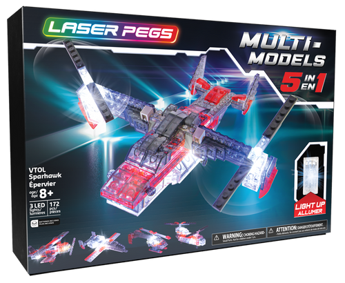 Laser Pegs Multi-Models 5-In-1 VTOL Sparhawk Helicopter Light-up Building Set 52008