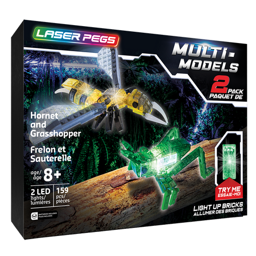 Laser Pegs Multi-Models Hornet & Grasshopper 2 Pack Light-up Building Set 52006