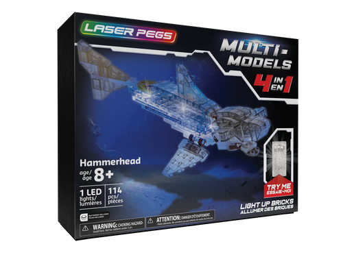 Laser Pegs Light-Up 4-In-1 Hammerhead Shark MultiModel Building Set 52011