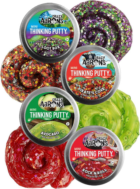 Crazy Aarons Putty Mini Loot Box, Pirate's Cove, Avocado, Rock N Roll 4 Pack 2"