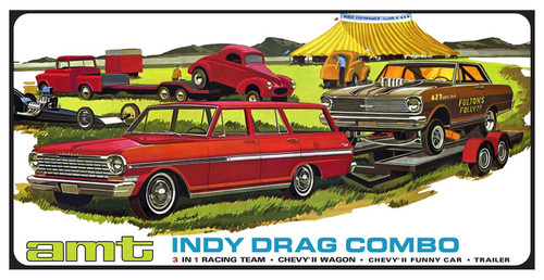 AMT 1:25 Scale Indy Drag Combo Chevy II Wagon, Funny Car, Trailer Model Kit AMT1520