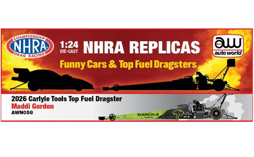 Auto World 1:24 NHRA 2026 Maddi Gordon Carlyle Tools Top Fuel Dragster AWN058