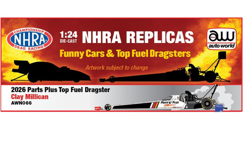 Auto World 1:24 NHRA 2026 Clay Millican Parts Plus Top Fuel Dragster AWN066
