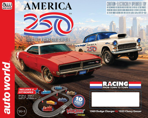 Auto World 10' America 250 Electric Slot Race Set HO Scale SRS371